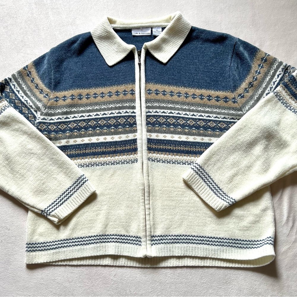 Croft & Barrow Zip Up Patterned Sweater Cardigan Jacket with Collar